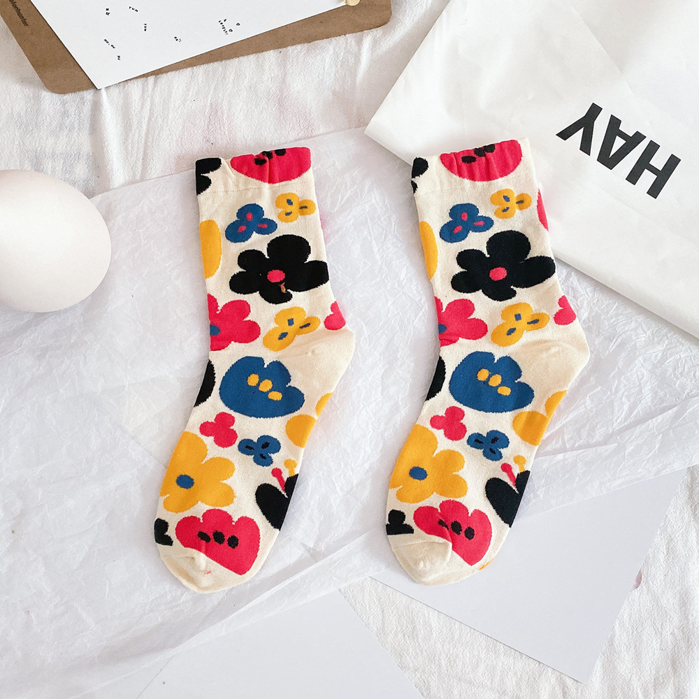 20 Autumn Personality Fashion Cotton Socks In Tube Socks Ms. Flower Wild Fashion Socks Socks Bubble Mouth